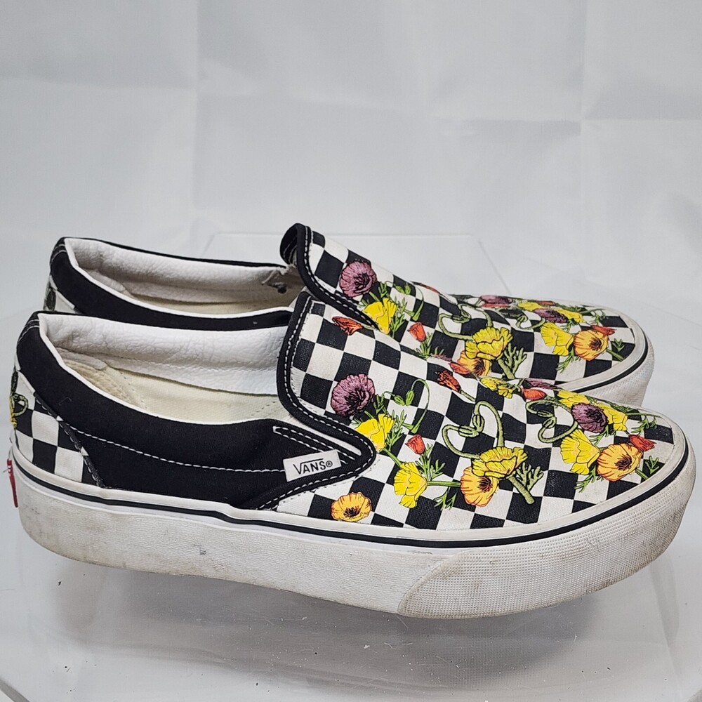 VANS OFF THE WALL Womens 6.5.Mens 5.Rose Poppy Daisy Floral Checkerboard Skate . - Picture 9 of 16